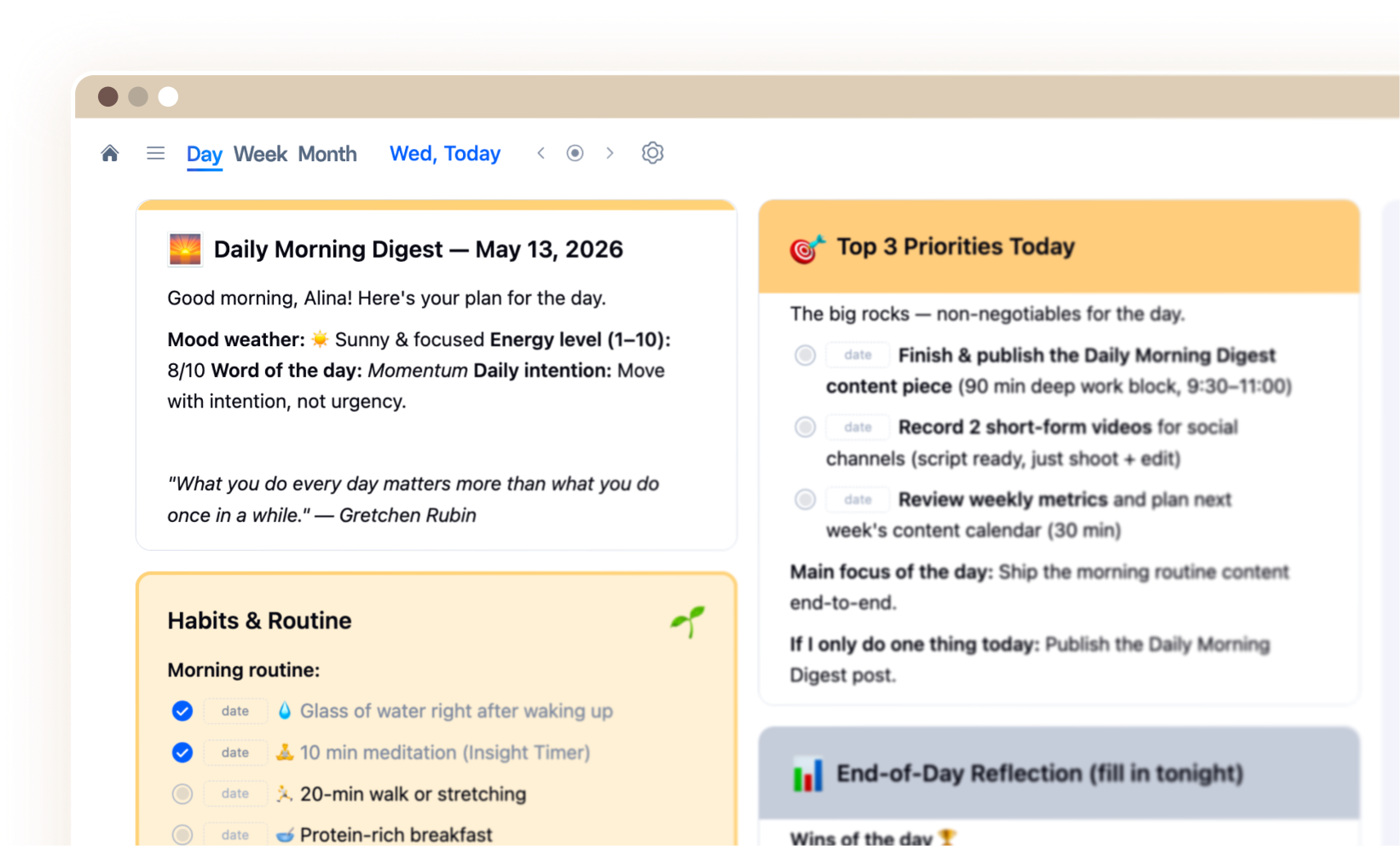 xTiles Morning Digest workflow preview